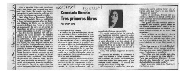 Tres primeros libros  [artículo] Sara Vial.
