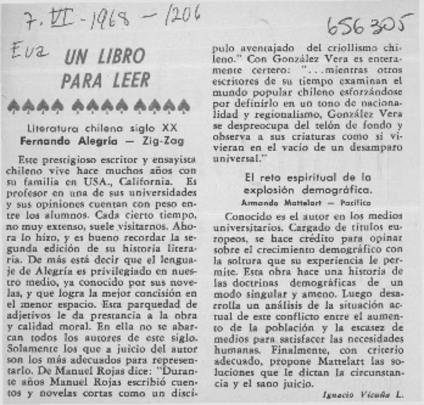 Literatura chilena siglo XX  [artículo] Ignacio Vicuña L.