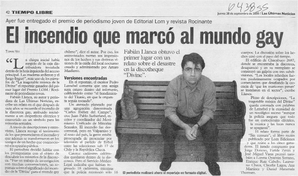 El incendio que marcó al mundo gay  [artículo] Tomás Vio