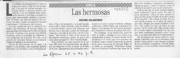 Las hermosas  [artículo] Arturo Volantines.