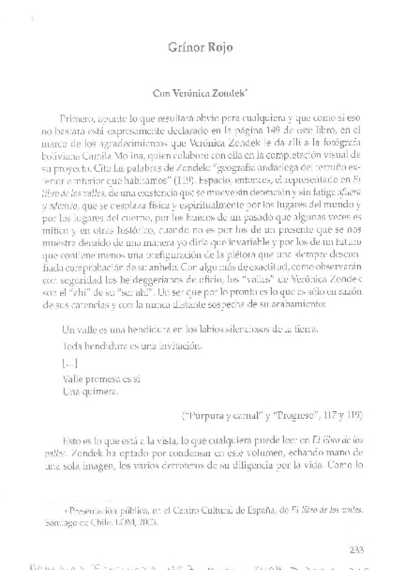 Grínor Rojo  [artículo] Verónica Zondek.