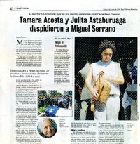 Tamara Acosta y Julita Astaburuaga despidieron a Miguel Serrano  [artículo] Diego Zúñiga.