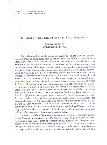 El Estatuto del exemplum en el cautiverio feliz  [artículo] Carmen de Mora.