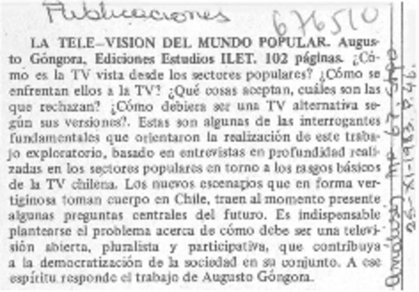 La tele-visión del mundo popular.