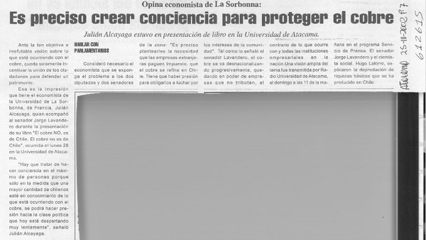 Es preciso crear conciencia para proteger el cobre  [artículo]