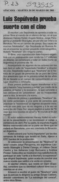 Luis Sepúlveda prueba suerte con el cine  [artículo]