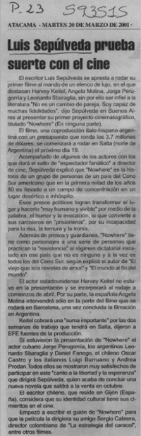 Luis Sepúlveda prueba suerte con el cine  [artículo]