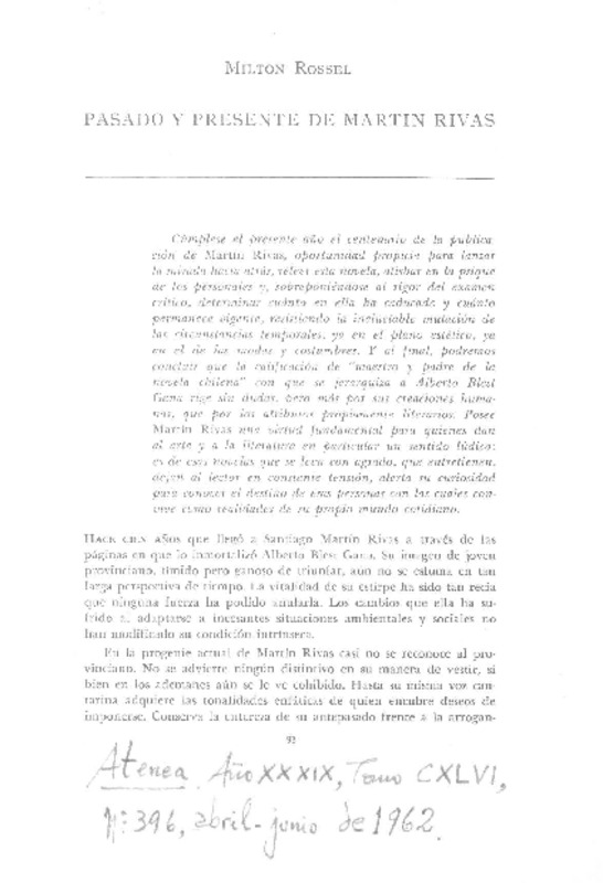 Pasado y presente de Martín Rivas  [artículo].