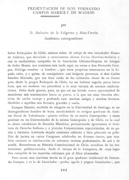 Presentaciones de don Fernando Campos Harriet en Madrid