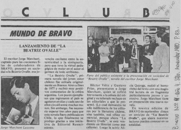 Lanzamiento de "La Beatriz Ovalle".