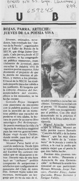 Rojas, Parra, Arteche-- jueves de la poesía viva.