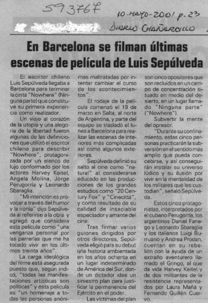 En Barcelona se filman últimas escenas de película de Luis Sepúlveda  [artículo]