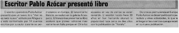 Escritor Pablo Azócar presentó libro