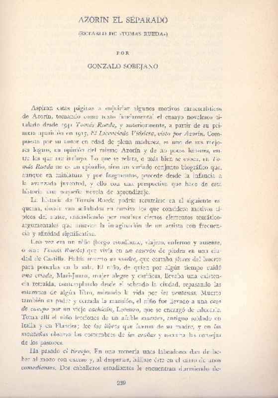 Azorín el separado  [artículo] Gonzalo Sobejano.