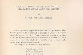 Nota al romance de San antonio, del libro Doña Inés, de Azorín  [artículo] Rafael Benedito Astray.