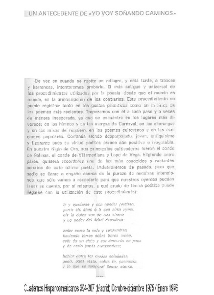 Un antecedente de "Yo voy soñando caminos"