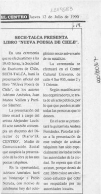 Sech-Talca presenta libro "Nueva poesía de Chile"  [artículo].