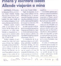 Piñera y escritora Isabel Allende viajarán a mina
