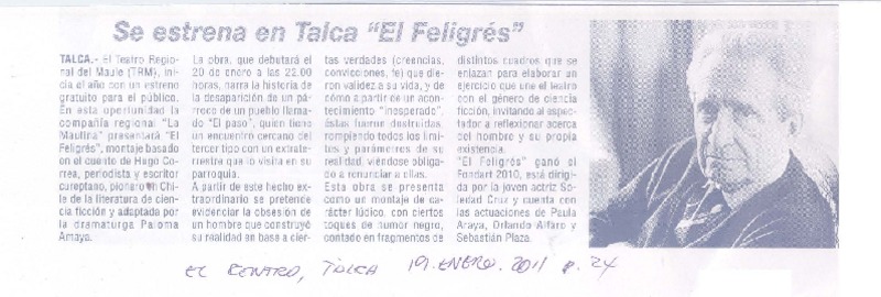 Se estrena el Talca "El feligrés"