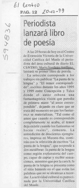 Periodista lanzará libro de poesía  [artículo]