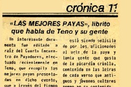 "Las mejores payas", librito que habla de Teno y su gente  [artículo].