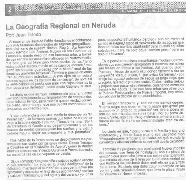 La geografía regional de Neruda