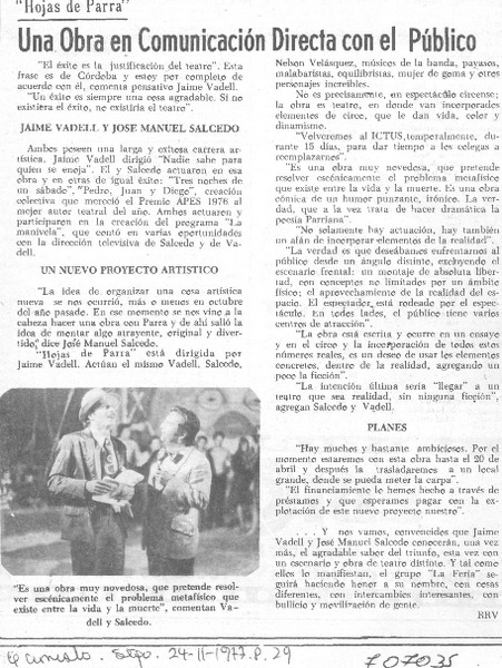 Una obra en comunicación directa con el público
