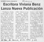 Escritora Viviana Benz lanza nueva publicación  [artículo].