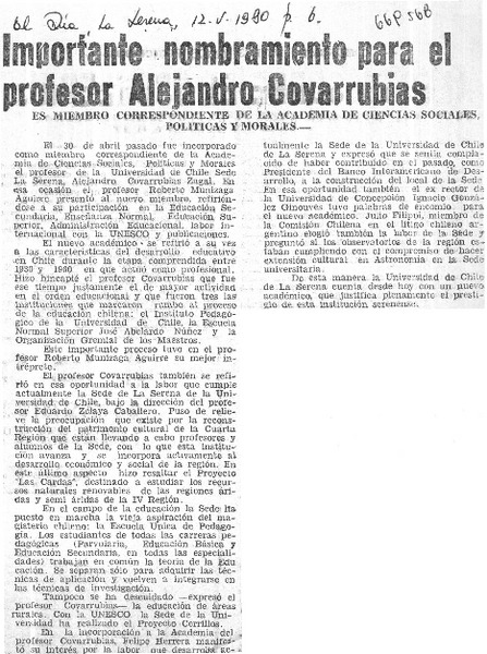 Importante nombramiento para el profesor Alejandro Covarrubias.