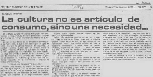 La Cultura no es artículo de consumo, sino una necesidad --