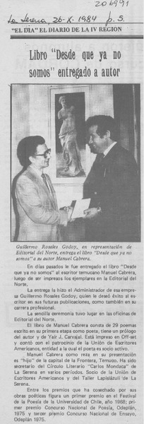 Libro "Desde que ya no somos" entregado a autor