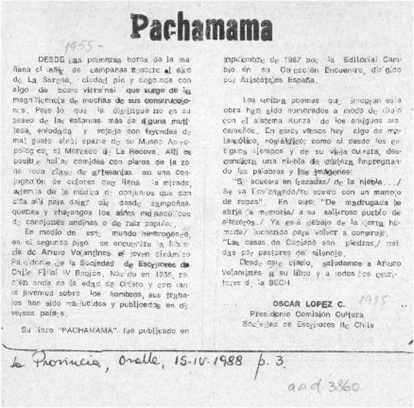 Pachamama  [artículo] Oscar López C.