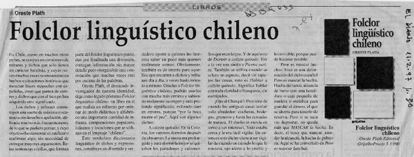 Folclor lingüístico chileno  [artículo].