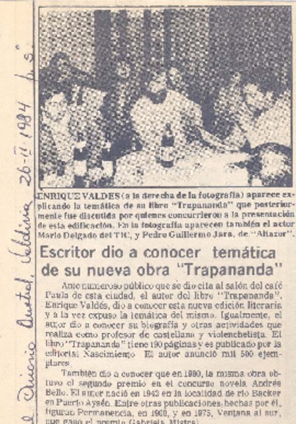 Escritor dió a conocer temática se du nueva obra "Trapananda"