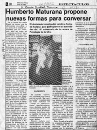 Humberto Maturana propone nuevas formas para conversar  [artículo].