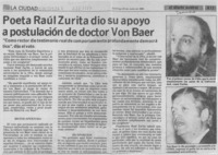 Poeta Raúl Zurita dio su apoyo a postulación de doctor Von Baer  [artículo].