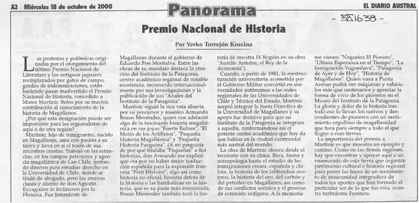 Premio Nacional de Historia  [artículo] Yerko Torrejón Koscina