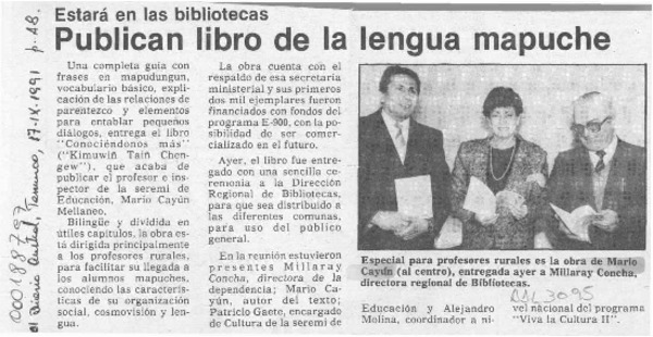 Publican libro de la lengua mapuche  [artículo].