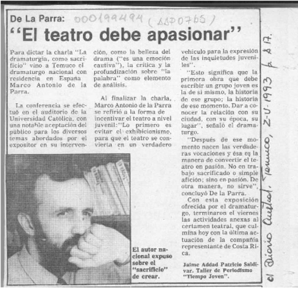 "El teatro debe apasionar"  [artículo] Jaime Addad [y] Patricio Saldívar.