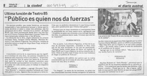 "Público es quien nos da fuerzas"  [artículo].