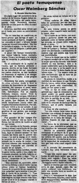 El poeta temuquense Oscar Weimberg Sánchez