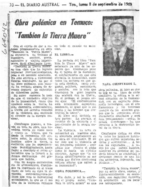 Obra polémica en Temuco, "También la tierra muere".  [artículo]