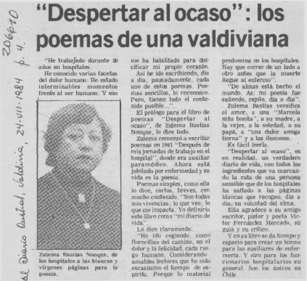 "Despertar al ocaso", los poemas de una valdiviana