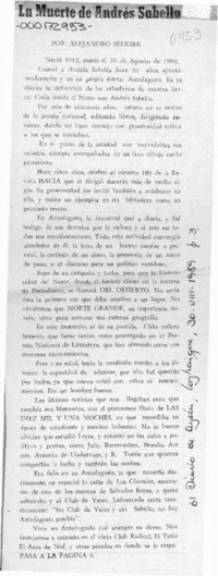 La muerte de Andrés Sabella  [artículo] Alejandro Selkirk.