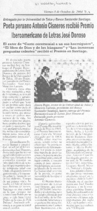Poeta peruano Antonio Cisneros recibió Premio Iberoamericano de Letras José Donoso