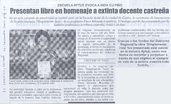 Presentan libro en homenaje a extinta docente castreña