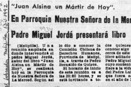 En Parroquia Nuestra Señora de la Merced padre Miguel Jordá presentará libro