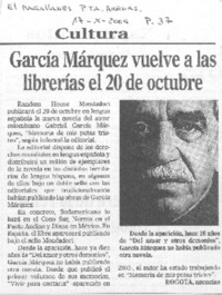 García Márquez vuelve a las librerías el 20 de octubre