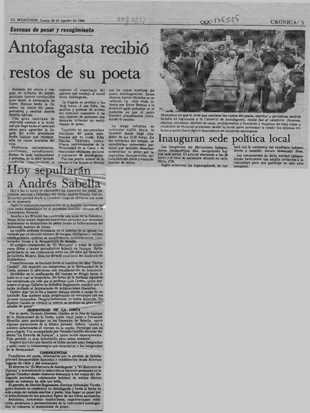 Antofagasta recibió restos de su poeta  [artículo].