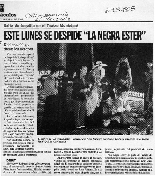 Este lunes se despide "La Negra Ester"  [artículo]